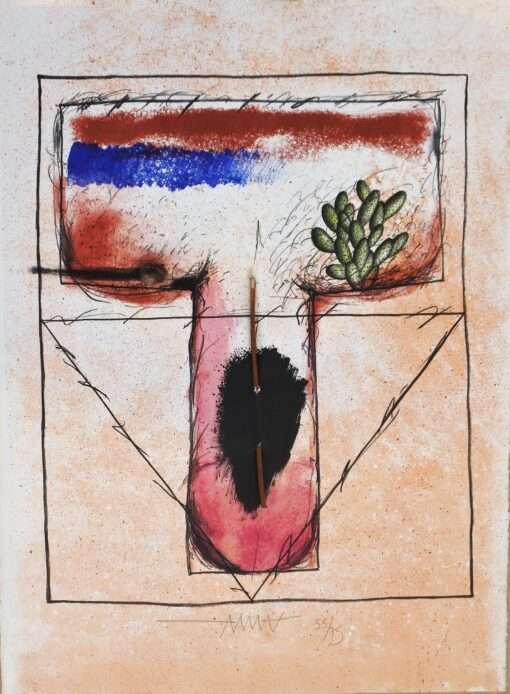 Frederic Amat - "De la carn a la terra, 1974" litografia y collage, enmarcado