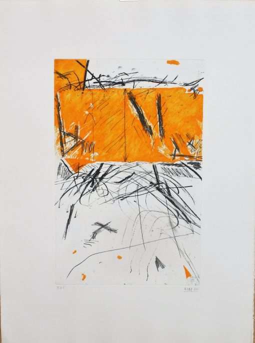 Miguel Angel Campano - "Composición sobre naranja, 1980" grabado aguatinta