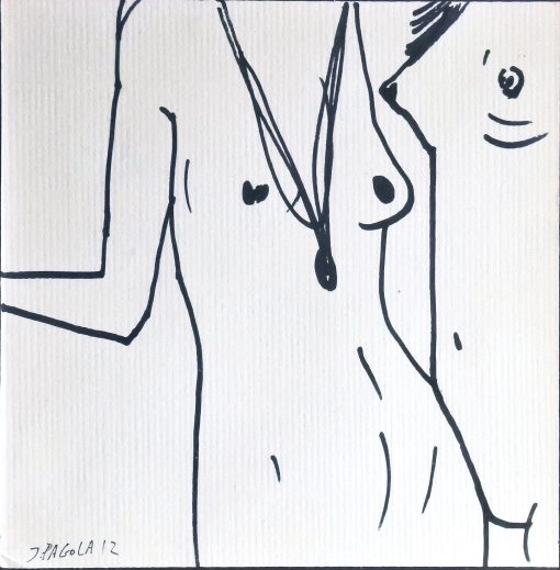 Javier Pagola - "Dos jóvenes amigas" dibujo original tinta sobre cartulina, enmarcado