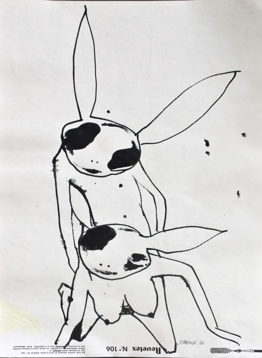 Javier Pagola - "Pareja de conejos" dibujo original acrílico sobre papel, enmarcado