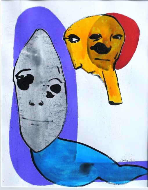 Javier Pagola - "Faces" pintura original acrílico sobre cartulina , enmarcado