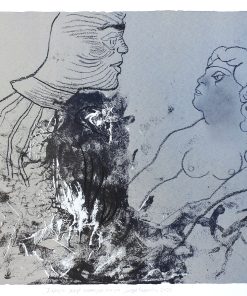 Jorge Castillo - "Pareja amorosa" dibujo original sobre estampación litográfica, firmado a lápiz por el autor