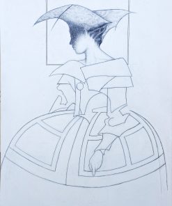 Luis V. Ortés - "Chica mariposa" dibujo original lápiz sobre cartulina, enmarcado