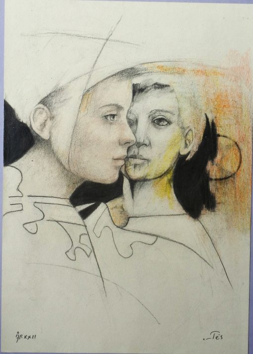 Luis V. Ortés - "Dos" dibujo original lápiz sobre papel, enmarcado