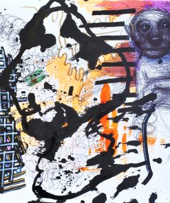 Javier Pagola, Perdido en las redes, pintura acrílico sobre cartulina, enmarcado