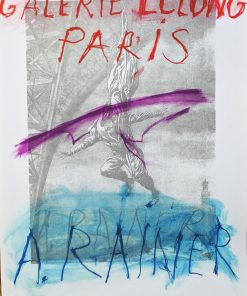 Arnulf Rainer - "Tour Eiffel et Composition informelle" Cartel original litográfico exposición en Galerie Lelong Paris en 1990, Impreso por Mourlot