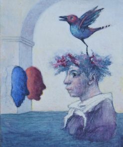 Luis V. Ortés - "El sueño del poeta" pintura original técnica mixta sobre lienzo, enmarcado