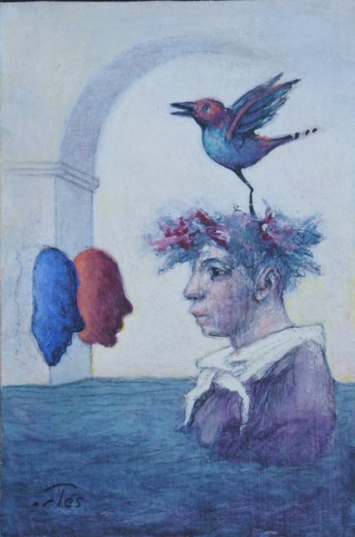 Luis V. Ortés - "El sueño del poeta" pintura original técnica mixta sobre lienzo, enmarcado
