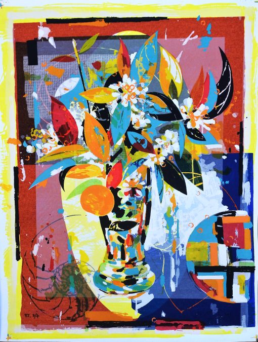 Alfonso Albacete - "Jarra con flores II" serigrafia sobre lienzo