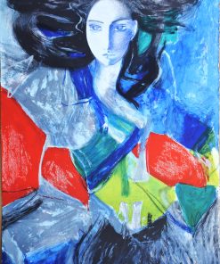 Jordi Rollán Lahoz - "Mujer joven sobre azules" litografia