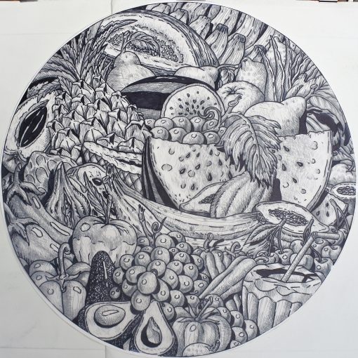 Fernando Bellver - "Bodegón tropical" dibujo original lápiz sobre papel de acetato