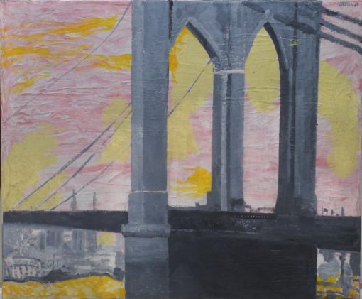 Jorge Castillo - "Aurora en Brooklyn Bridge, New York" pintura acrilico sobre lienzo
