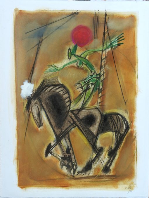 Alvaro Delgado - "Acrobacias a caballo, 2003" dibujo original, técnica mixta sobre cartulina