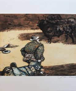 Manuel Alcorlo - "Toros en la dehesa" grabado aguafuerte