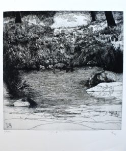 Enrique Ortiz - "Paisaje con rio IV" grabado aguafuerte