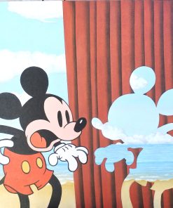 Fernando Bellver - "Idilio de Mickey y Minnie" susto, pintura original oleo sobre tablero dm