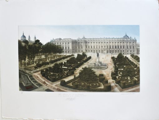 Daniel Gil Martín - "Madrid, Palacio Real y jardines de Sabatini" grabado aguafuerte