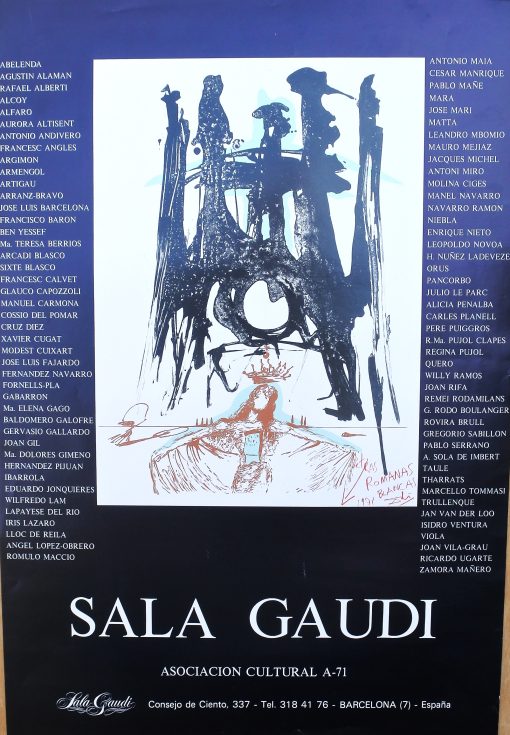 Salvador Dalí - "El Templo de la Sagrada Familia, Homenaje a Gaudí" cartel original inauguración de la Sala Gaudí Barcelona en 1971