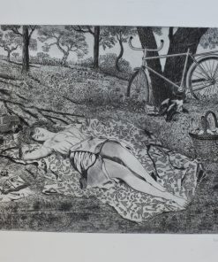François Marechal - "La siesta en el campo" grabado aguafuerte