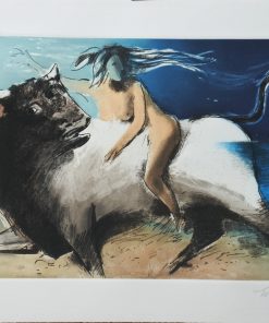 Daniel Merino - "Mujer cabalgando un toro" grabado aguafuerte