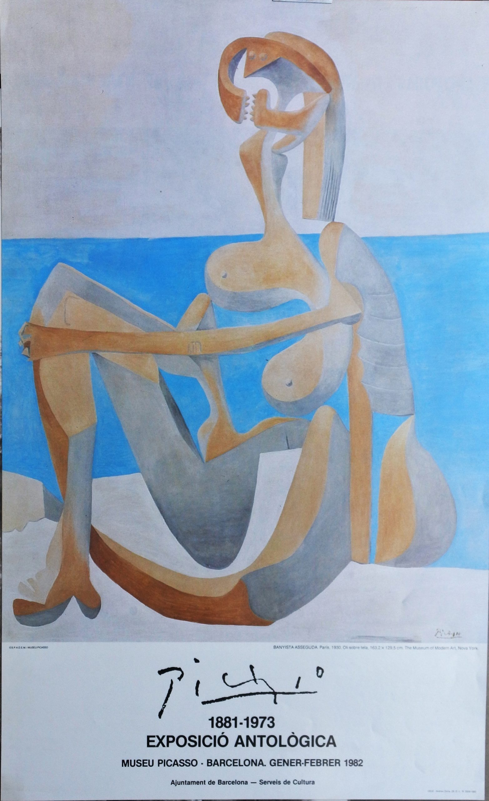 Pablo Picasso - "Baigneuse assise au bord de la mer" cartel original exposición antológica en el Museu Picasso Barcelona en 1982