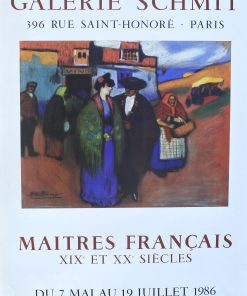 Pablo Picasso - "Couple espagnol devant une auberge" cartel litográfico original exposición en Galerie Schmit Paris en 1986, Impreso Mourlot