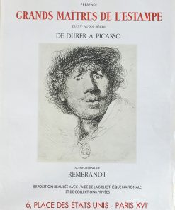 Rembrandt Van Rijn - "Autoportrait" cartel original exposición Grand Maîtres de l´Estampe en Vision Nouvelle Paris en 1969. Impreso por Mourlot