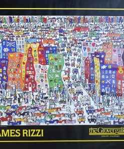 James Rizzi - "It´s so hard to be a saint in the city" cartel original exposición en The Grover Gallery Denver USA en 1983