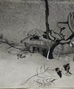 Jorge Castillo - "Paisaje poblado - "New York 1990, dibujo tinta papel, enmarcado