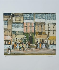 Agustín Redondela - "Dia de mercado" grabado aguafuerte