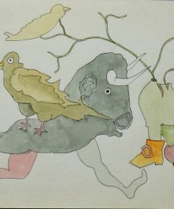 Jorge Castillo - "Carrera del Minotauro" dibujo tinta y acuarela sobre cartulina, enmarcado