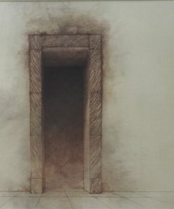 José Hernandez - "Puerta y flor" 1987 dibujo original grafito sobre papel, enmarcado