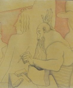 Manuel Alcorlo - "Escultor y modelo" dibujo técnica mixta cartulina, enmarcado