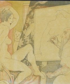 Manuel Alcorlo - "Pintor y modelo" dibujo técnica mixta cartulina, enmarcado
