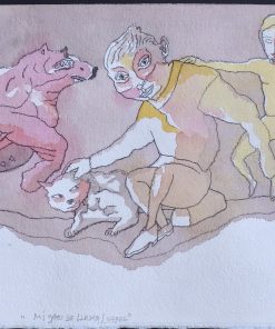 Jorge Castillo - "Mi gato se llama Luzbel" dibujo técnica mixta cartulina, titulado y firmado a lápiz, enmarcado