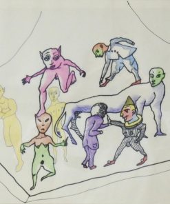 Jorge Castillo 1992 - "Circo extravagante" dibujo técnica mixta cartulina, enmarcado