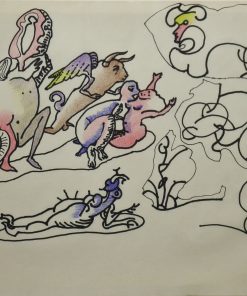 Jorge Castillo 1992 - "Sobre las nubes" dibujo técnica mixta cartulina, enmarcado