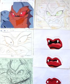 Celuloides animación - "Scylla, serie Transformers" incluye 4 celuloides originales (pintura sobre acetato) y 3 dibujos con anotaciones
