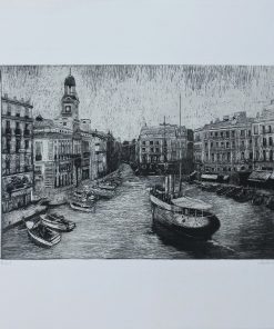 Enrique Cavestany - "Madrid marítimo, Puerta del Sol" grabado aguafuerte