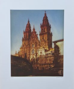 Modesto Trigo Trigo - "Reflejos del atardecer sobre la catedral de Santiago" Grabado aguafuerte