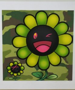 Takashi Murakami - "Flower #11245 Jungle camouflage" 2024, impresión pigmentada y serigrafia, enmarcado cristal museo